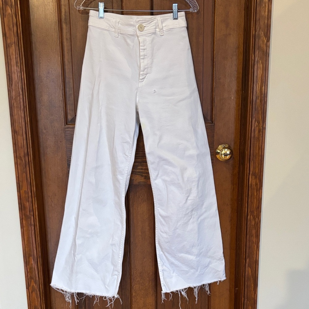 Zara White Wide-Leg Denim Pants, US Size 4, Like New